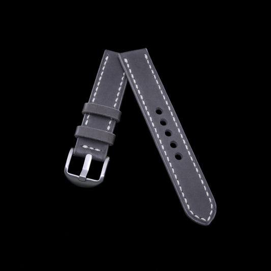 2-Piece Full Stitch Leather Watch Strap, made with Koala Antracite Italian veg-tanned leather by Cozy Handmade