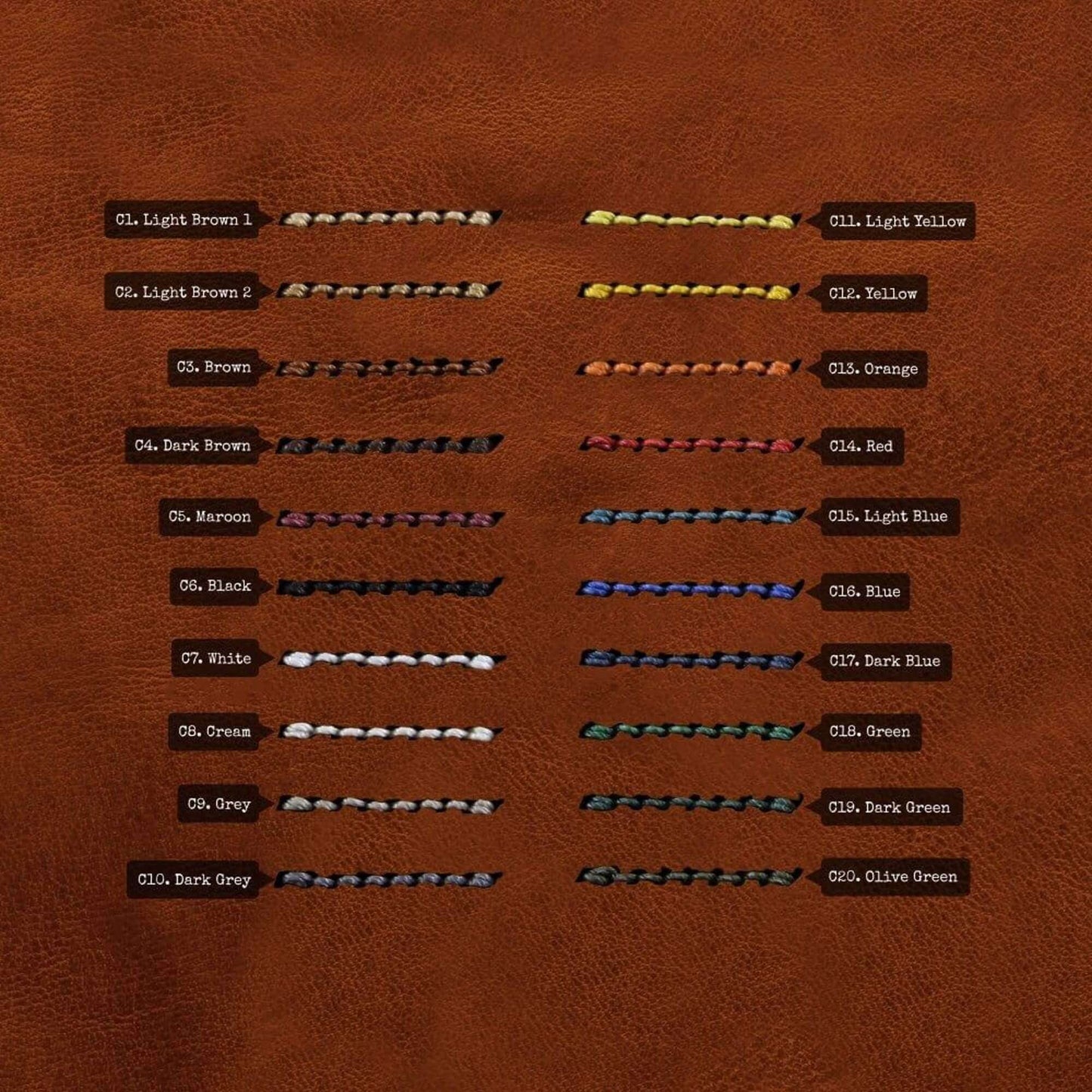 Thread Color Chart for Leather Bund Pad | Newman Style Vintage 403 Tan Brown | Made with Full Grain Italian Vegetable-Tanned Leather by Cozy Handmade