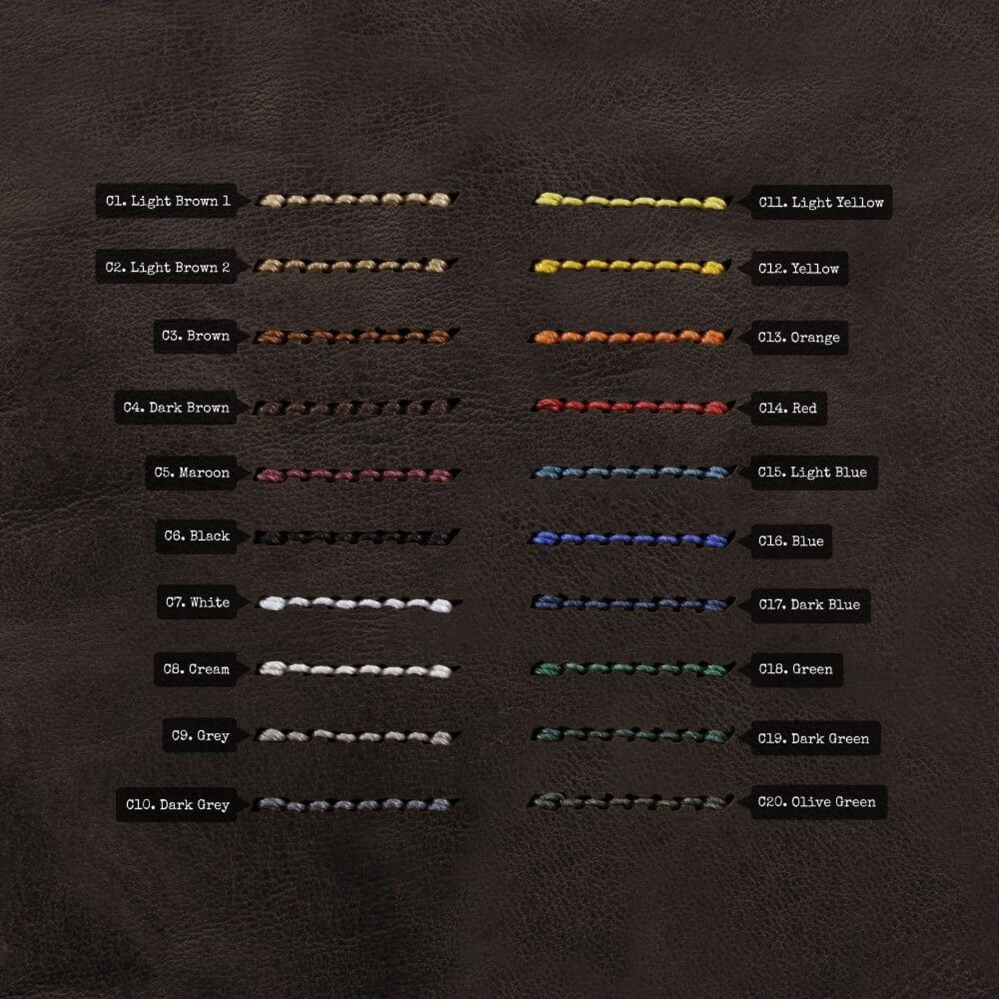 Thread Color Chart for Leather Bund Pad | Newman Style Vintage 404 Dark Lava Brown | Made with Full Grain Italian Vegetable-Tanned Leather by Cozy Handmade