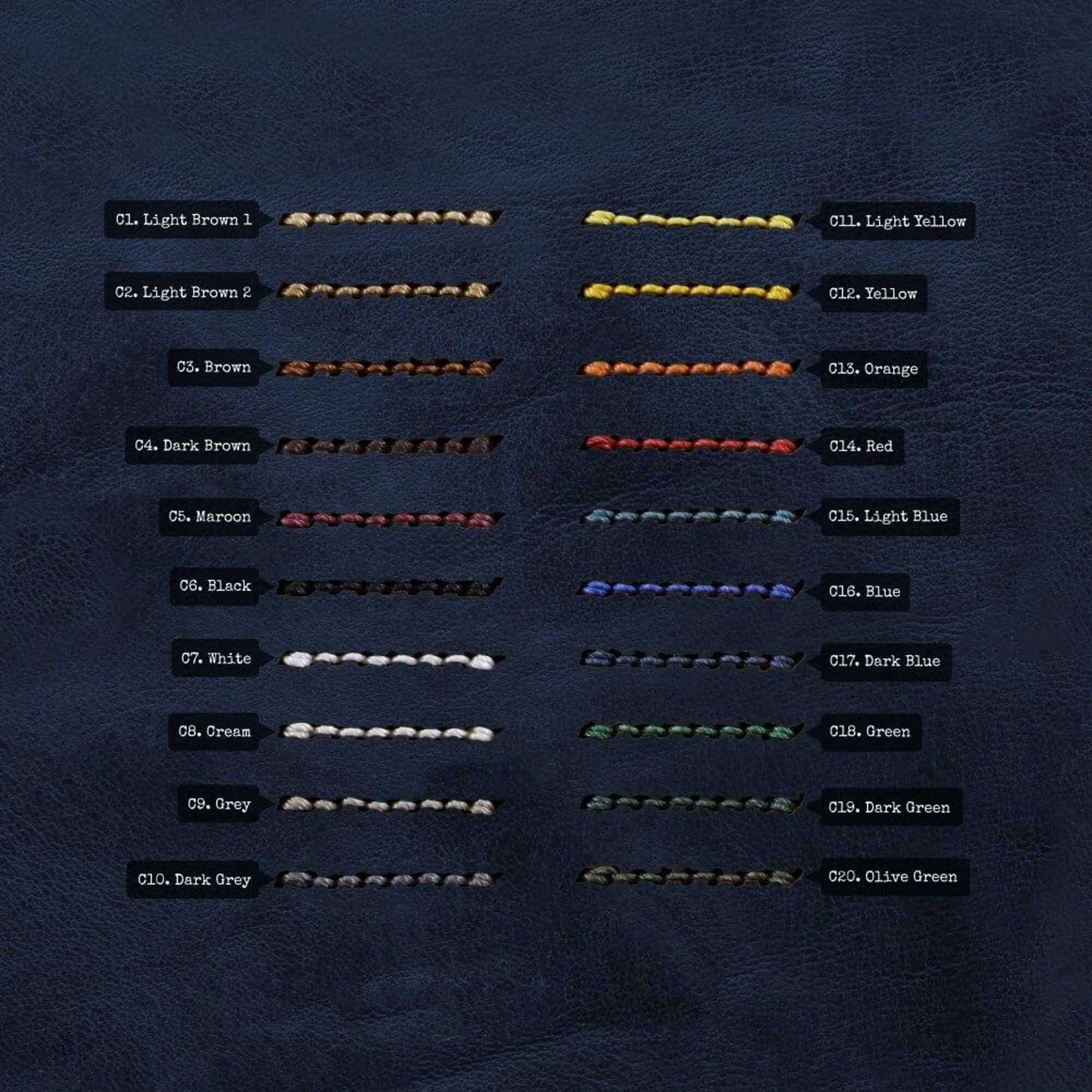 Thread Color Chart for Leather Bund Pad | Newman Style Vintage 407 Dark Blue | Made with Full Grain Italian Vegetable-Tanned Leather by Cozy Handmade