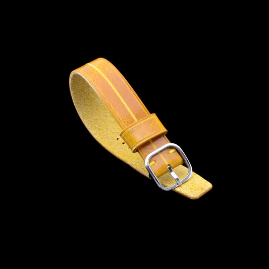 Italian Vegetable-Tanned Leather Watch Strap in Yellow Ocher by Cozy Handmade - Garrison Military 104 (Single Pass)
