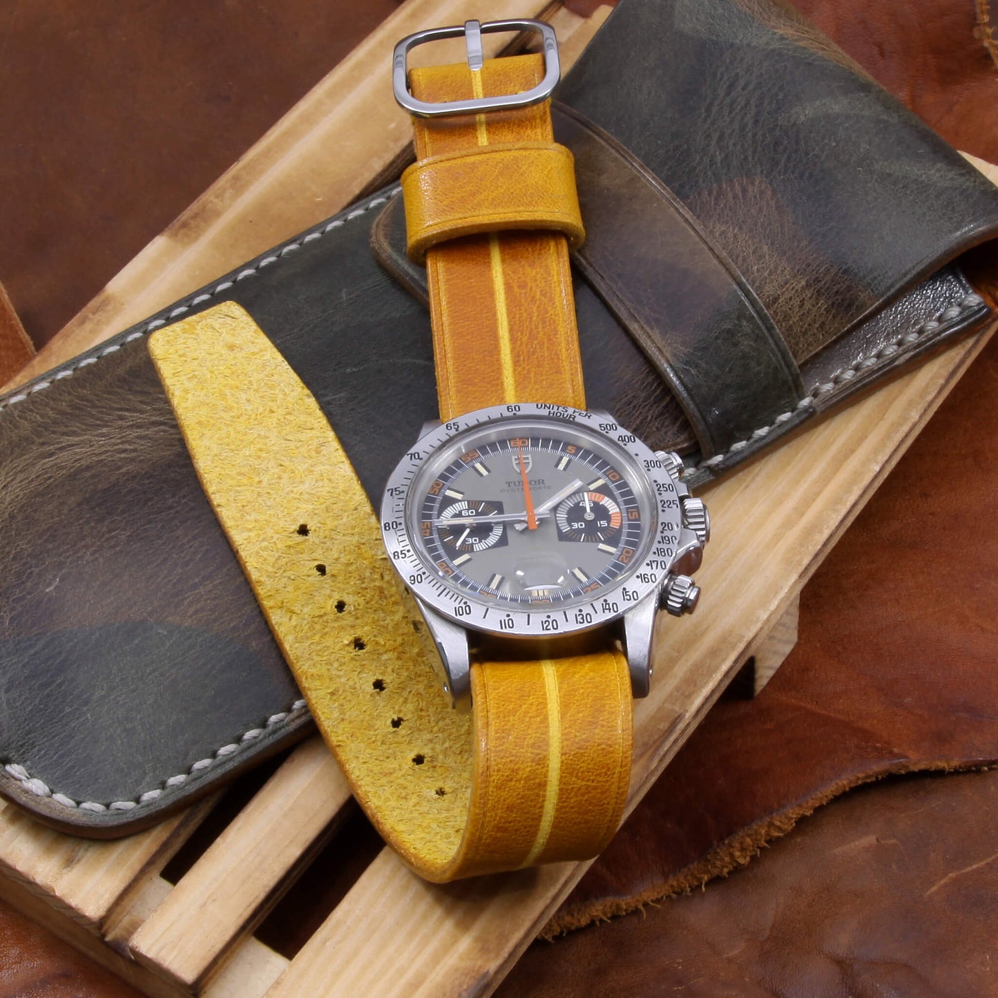 Garrison Military 104: Yellow Ocher Italian Veg-Tanned Leather Watch Strap (Single Pass) by Cozy Handmade - Stand Out from the Crowd