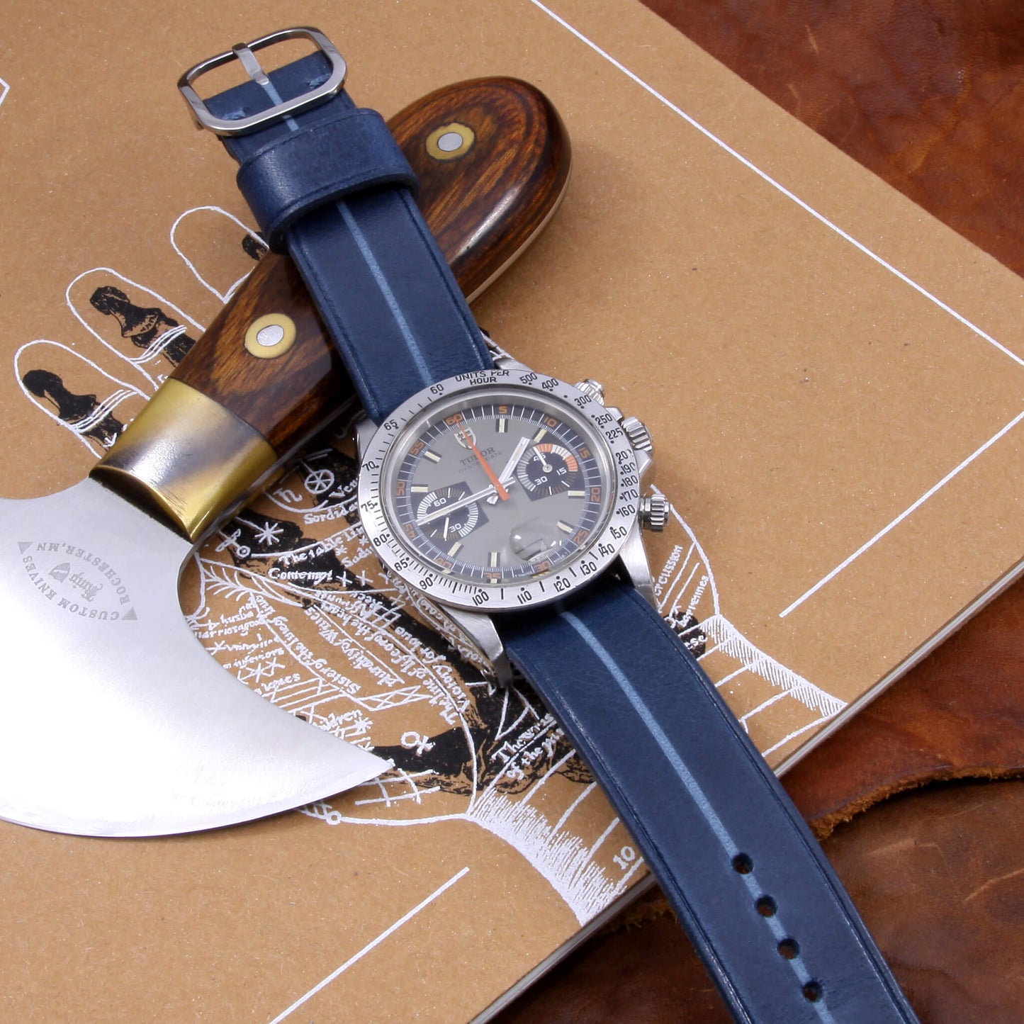 Upgrade Your Watch with a Garrison Sequoia 108 Single Pass Strap in Dark Blue Italian Veg-Tanned Leather by Cozy Handmade