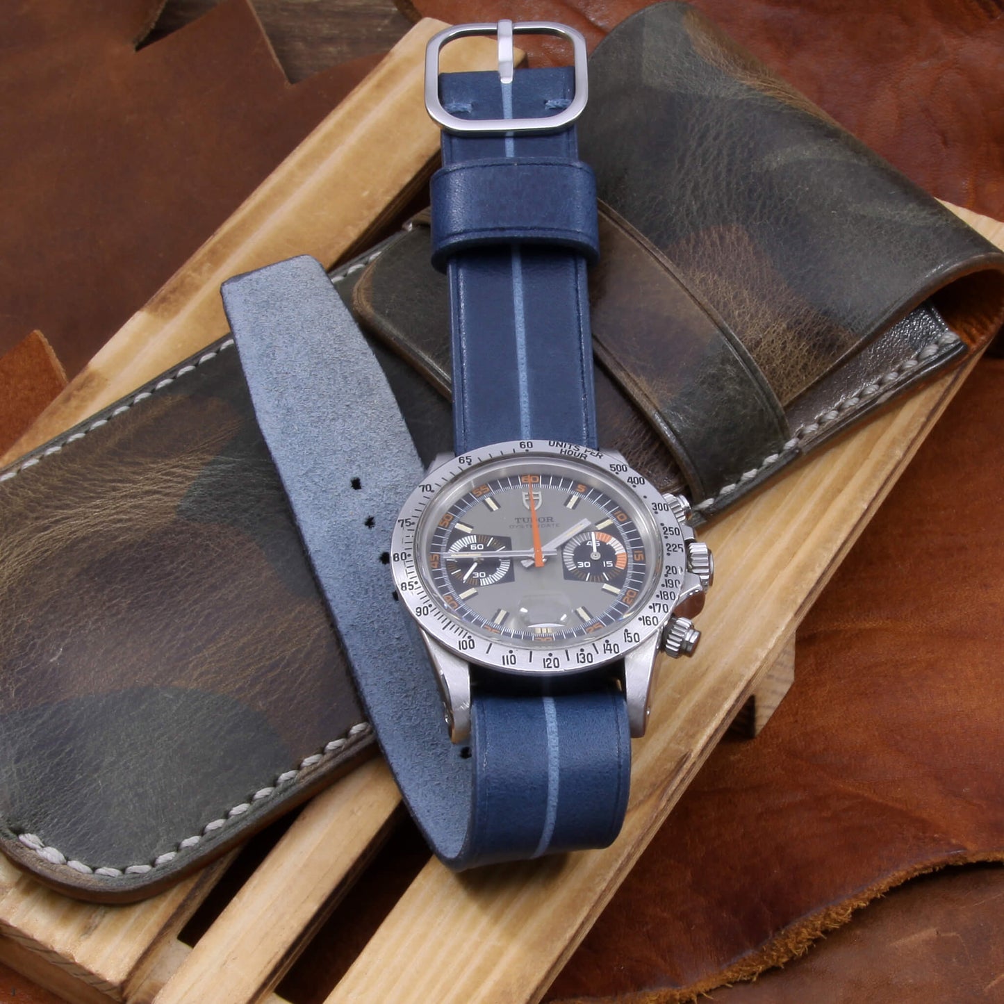 Garrison Sequoia 108: Dark Blue Italian Veg-Tanned Leather Watch Strap (Single Pass) by Cozy Handmade - Everyday Wear