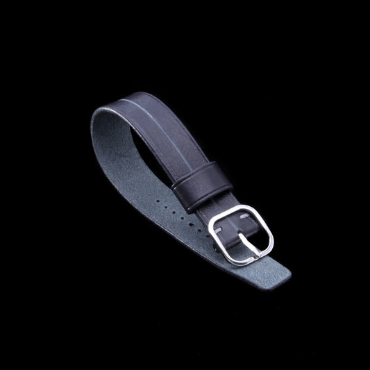 Black Italian Vegetable-Tanned Leather Watch Strap by Cozy Handmade - Garrison NERO (Single Pass)