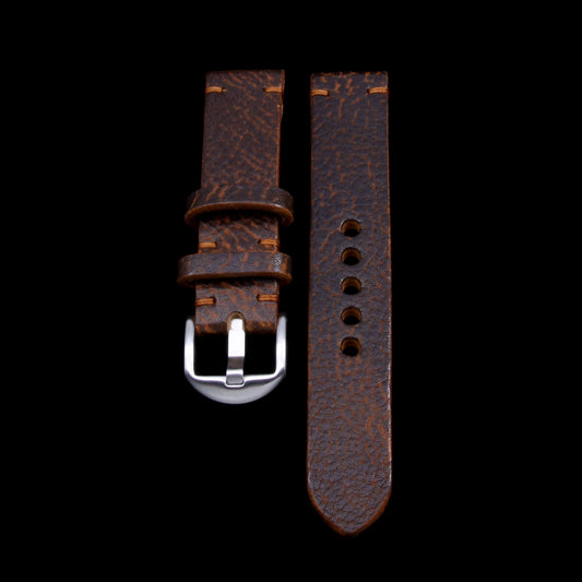 Rugged elegance: 2-piece minimalist Apple Watch strap in Gobi Cognac Italian leather, handcrafted by Cozy Handmade.