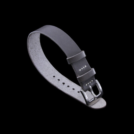 2nd View of Single Pass Leather Watch Strap, 2-Keeper Koala Antracite, made with Italian veg-tanned leather by Cozy Handmade