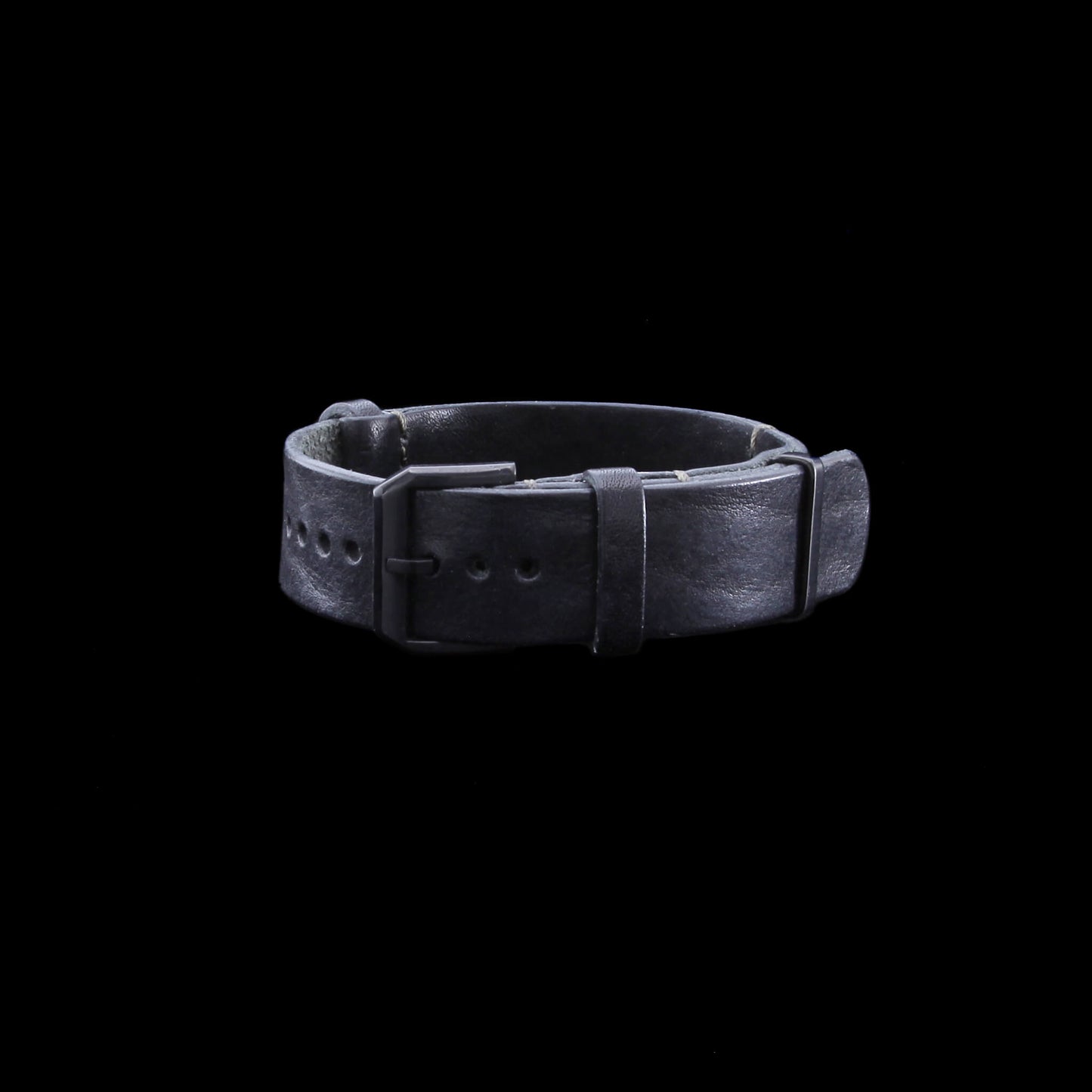 NAT2 Stylish Leather Watch Strap, Vintage Nero Black fitted with black PVD slim buckle , made with full grain Italian veg-tanned leather by Cozy Handmade