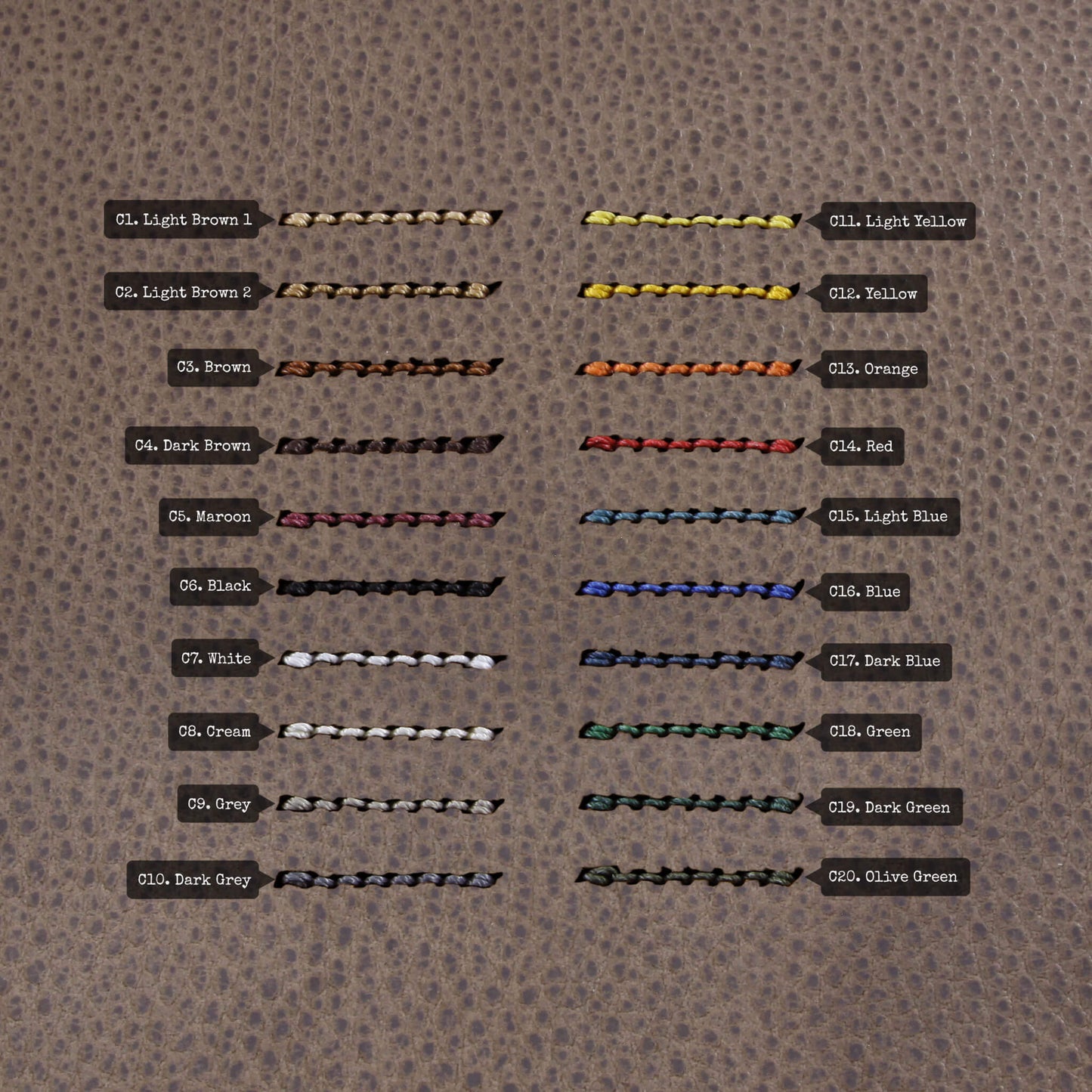 Modern minimalism meets classic leather: Cozy Handmade's 2-piece Apple Watch strap for the effortlessly stylish. - Thread Color Chart