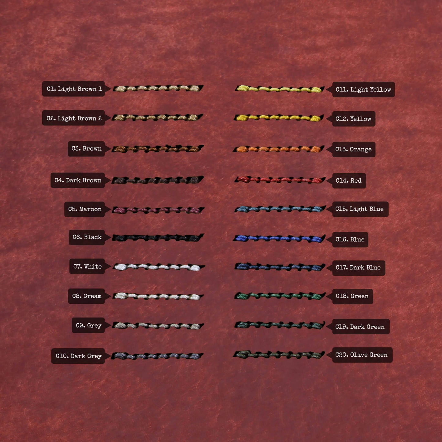 Thread Color Chart for 2-Keeper Pueblo Cocinella Single Pass Leather Watch Strap | Made with Full Grain Italian Vegetable-Tanned Leather by Cozy Handmade