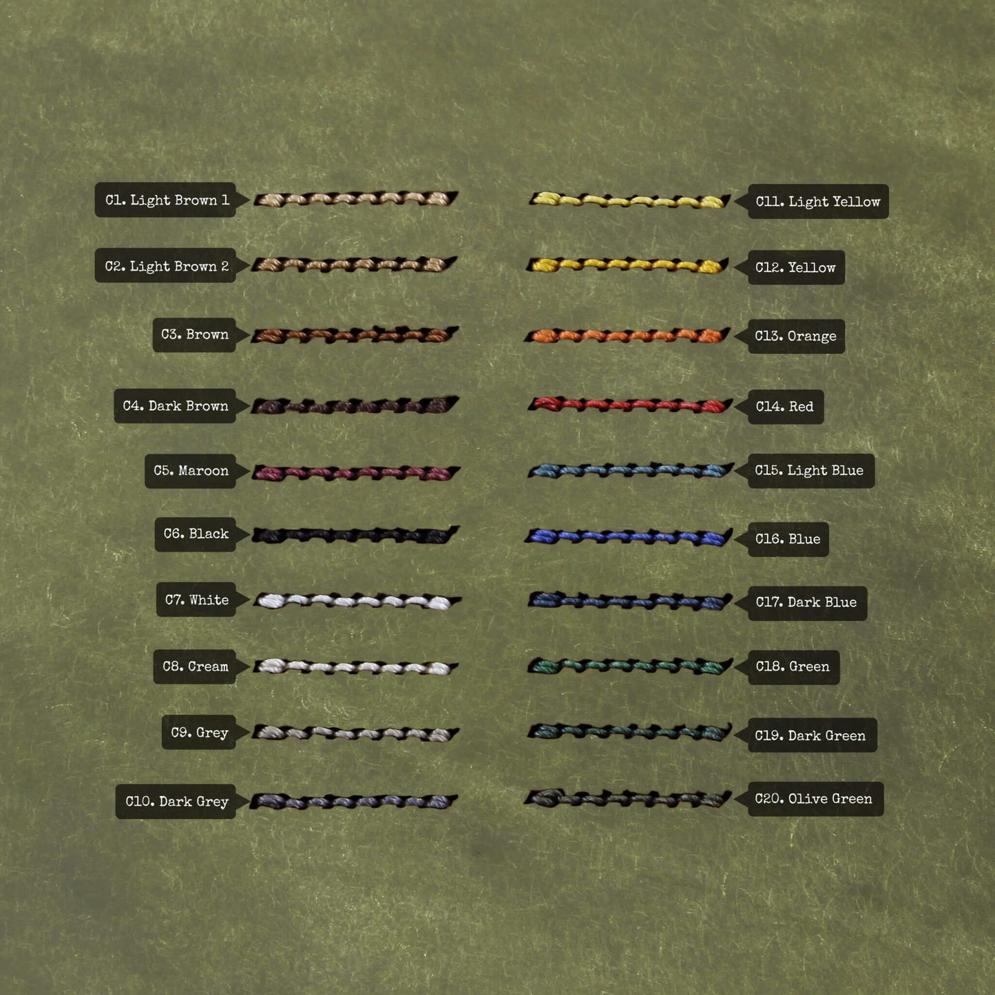 Thread Color Chart for Pueblo Oliva 2-Piece Leather Watch Strap | Made with Full Grain Italian Vegetable-Tanned Leather by Cozy Handmade