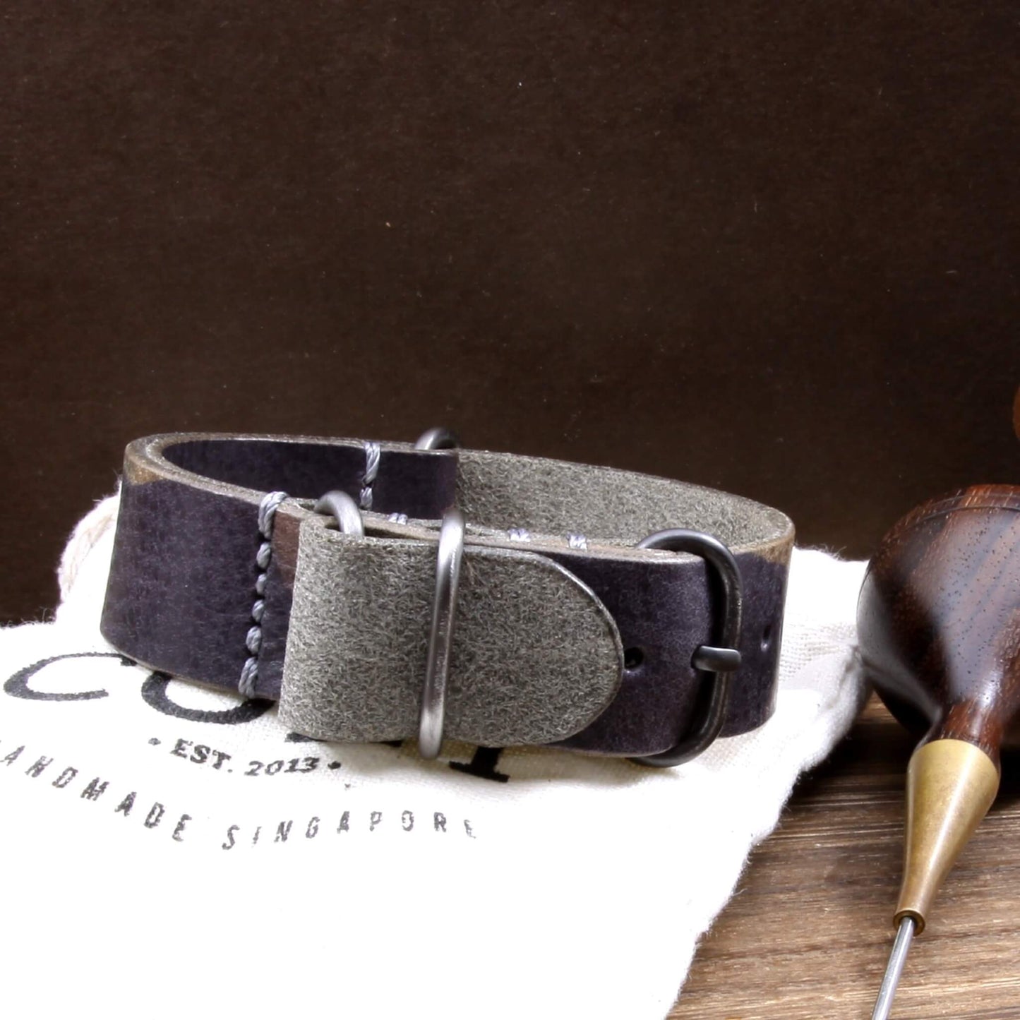 Leather Watch Strap, 4-Ring Camo Grigio | Full Grain Italian Veg Tanned Leather | Cozy Handmade