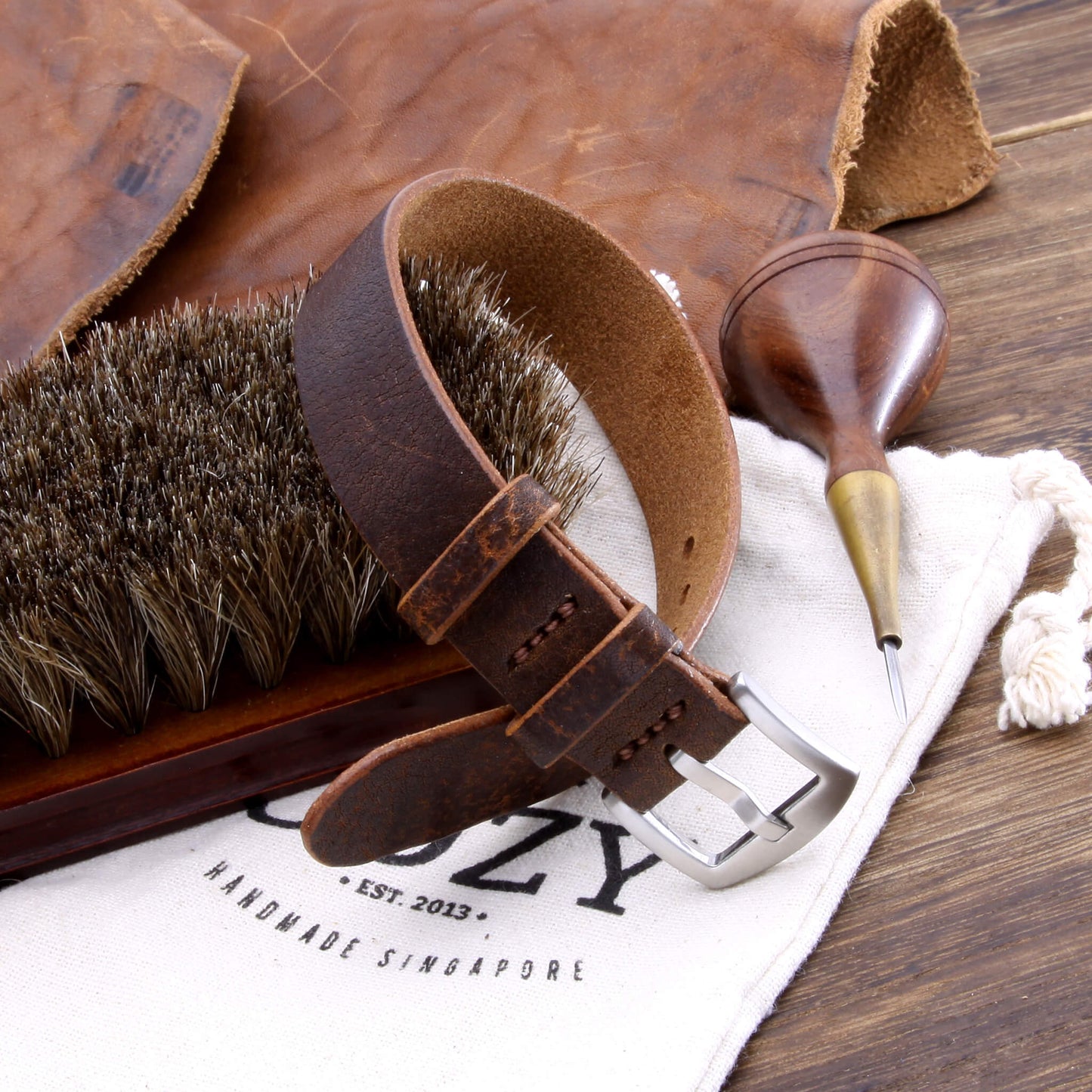 Single Pass Leather Watch Strap, 2-Keeper Gobi-Cognac | Full Grain Italian Vegetable-Tanned Leather | Cozy Handmade