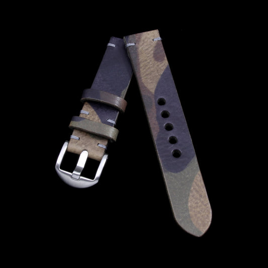 Leather Watch Strap, Camo Grigio | Full Grain Italian Veg Tanned Leather | Cozy Handmade