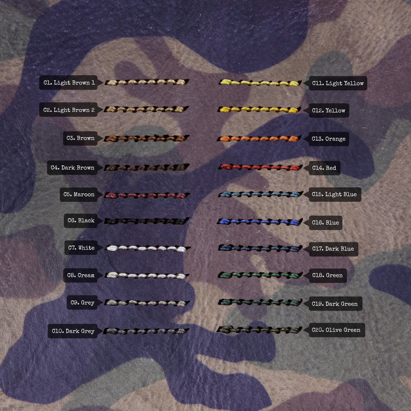 Leather Bund Pad, Style II Camo Grigio | Thread Color Chart | Cozy Handmade
