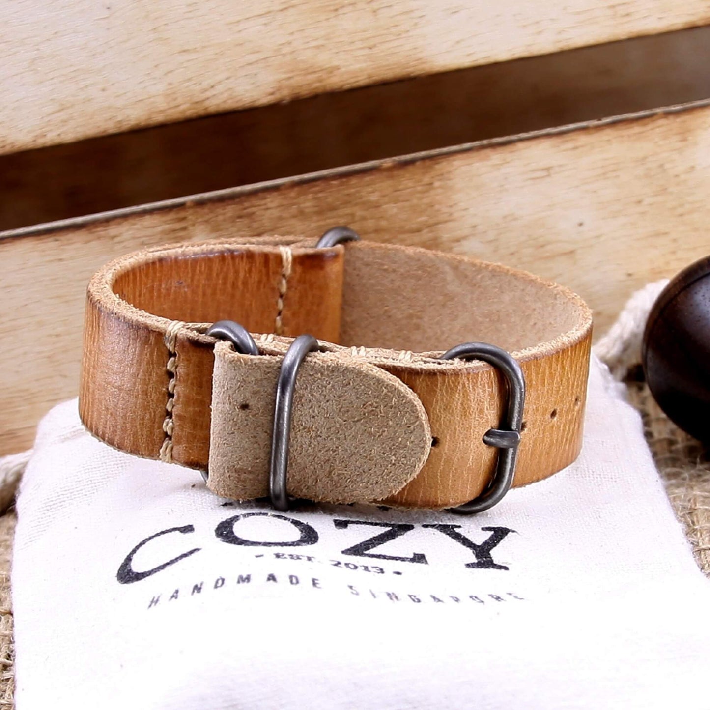 Leather Watch Strap, 4-Ring Distressed SEQ101 | Full Grain Italian Veg Tanned Leather | Cozy Handmade