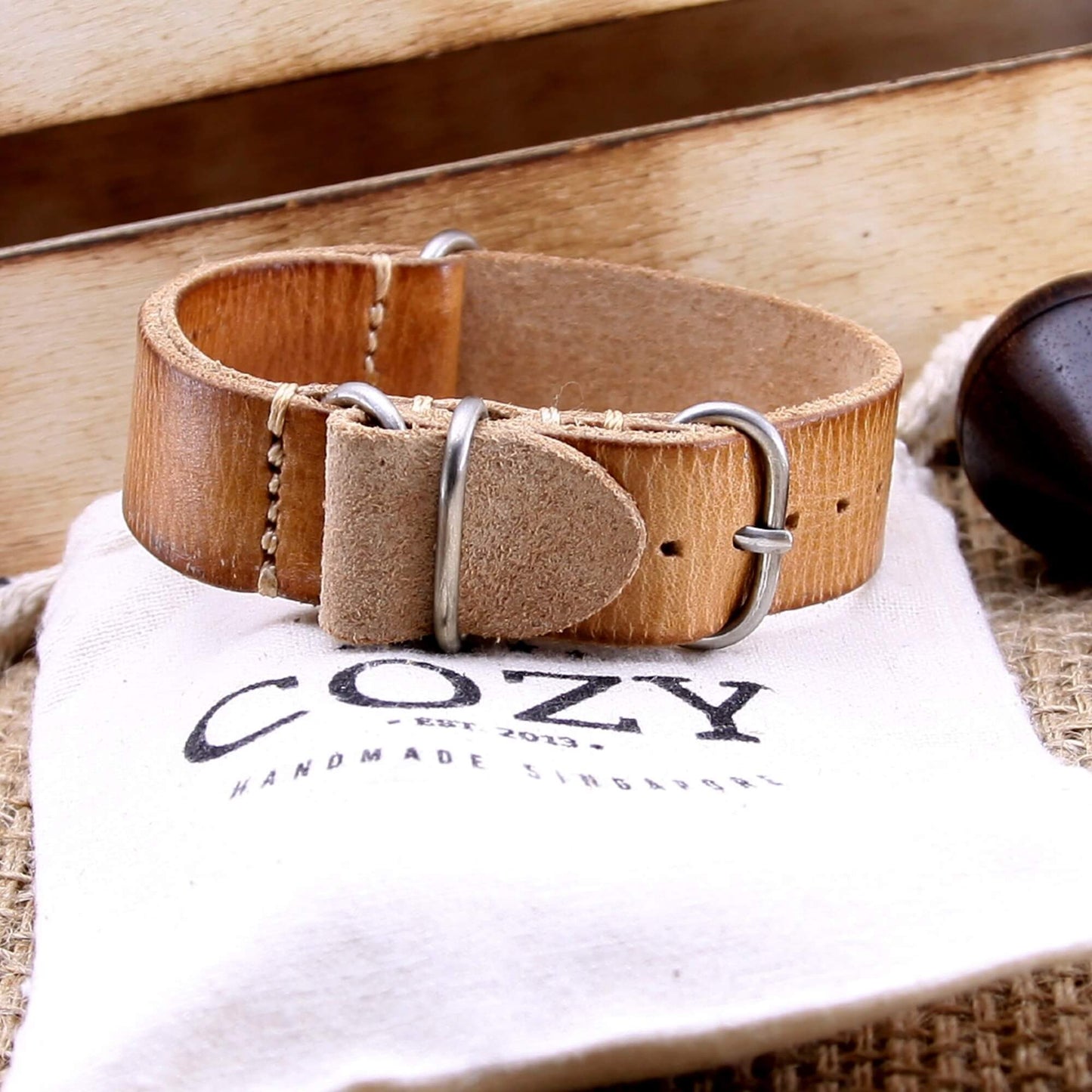 Leather Watch Strap, 4-Ring Distressed SEQ101 | Full Grain Italian Veg Tanned Leather | Cozy Handmade
