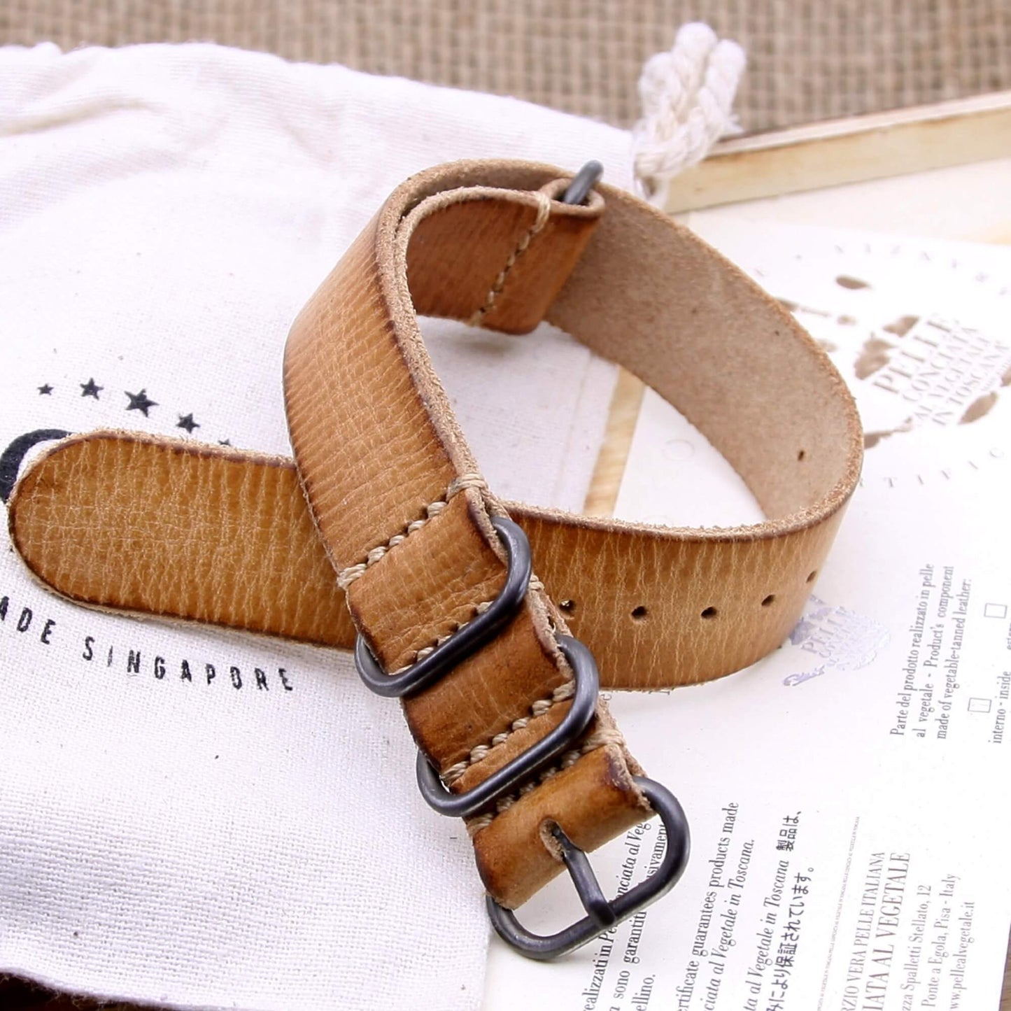 Leather Watch Strap, 4-Ring Distressed SEQ101 | Full Grain Italian Veg Tanned Leather | Cozy Handmade
