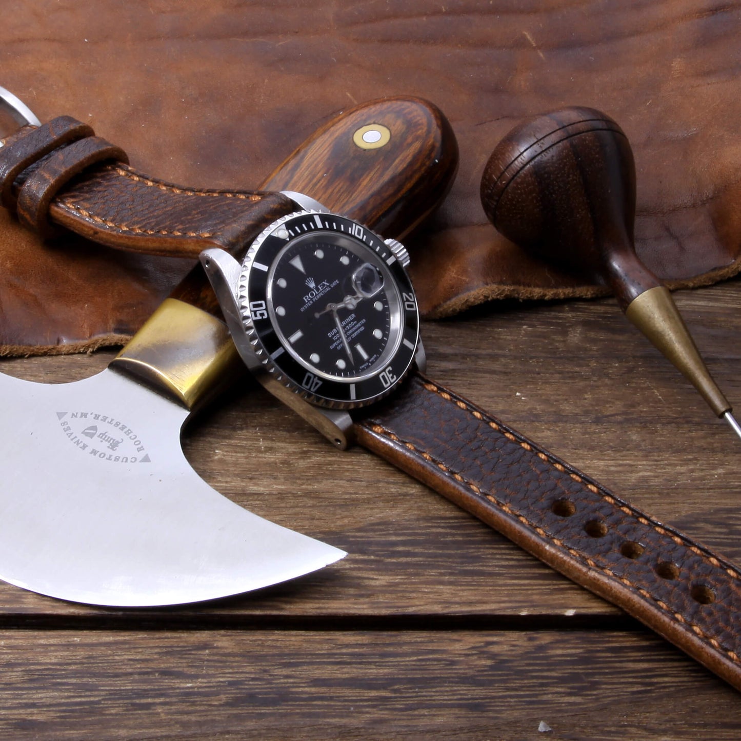 Leather Watch Strap, Gobi Cognac | Full Stitch | Full Grain Italian Veg Tanned Leather | Cozy Handmade