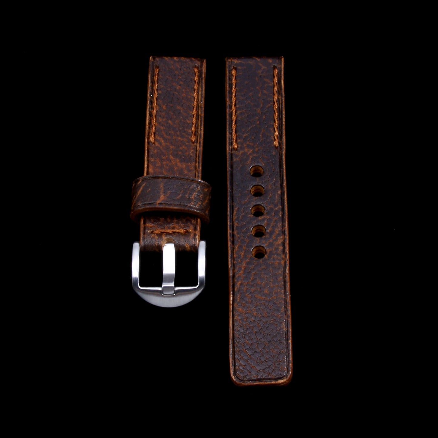 Leather Watch Strap, Gobi Cognac | Embroidery Chain Stitch | Full Grain Italian Veg Tanned Leather | Cozy Handmade