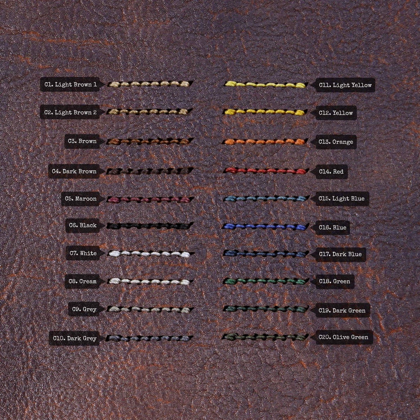 Leather Watch Strap, Gobi Cognac | Thread Color Chart | Cozy Handmade