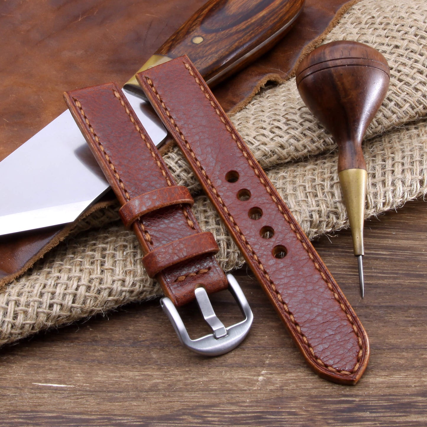 Leather Watch Strap, Meremma 503 | Full Stitch | Full Grain Italian Veg Tanned Leather | Cozy Handmade