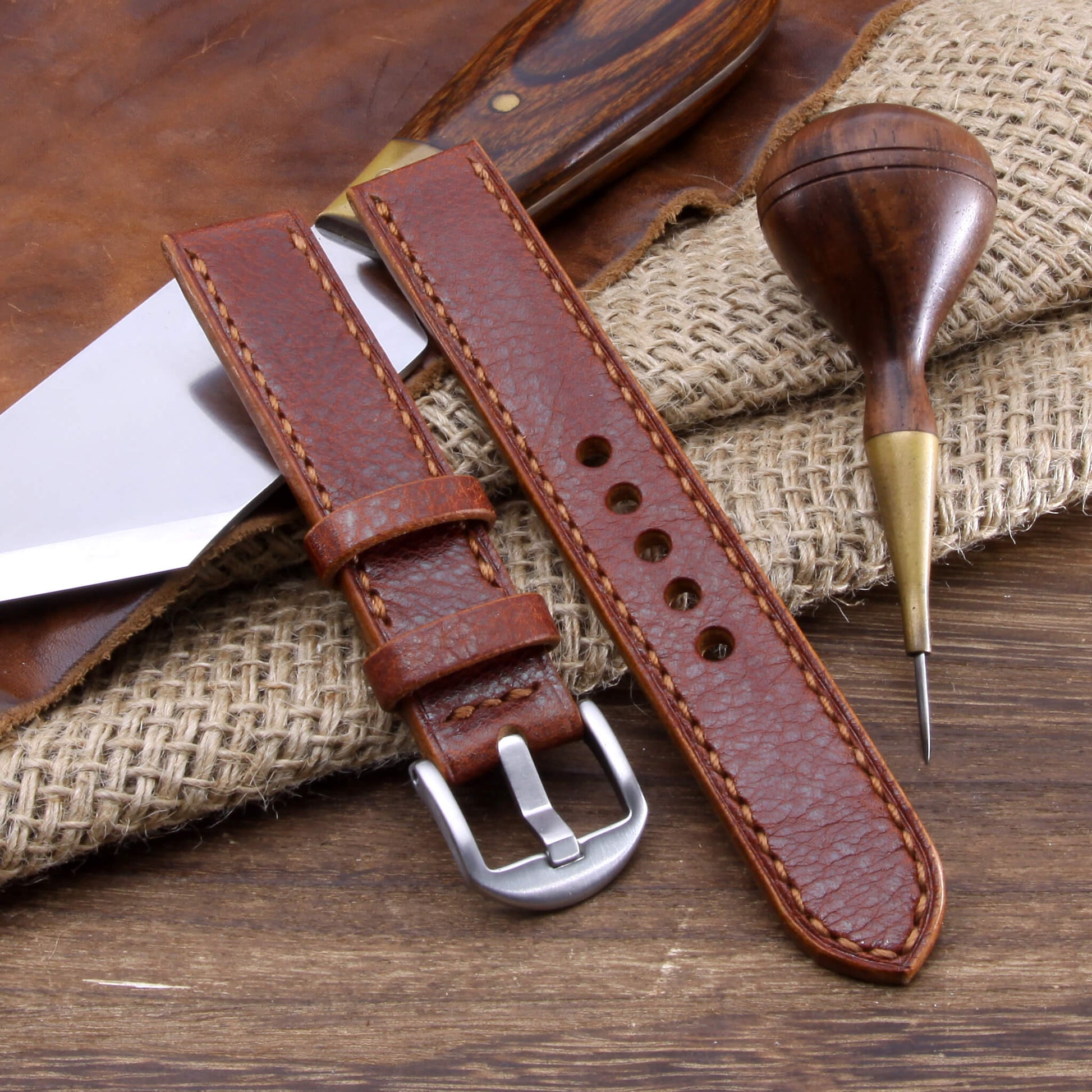 Leather Watch Strap, Meremma 503 | Full Stitch | Full Grain Italian Veg Tanned Leather | Cozy Handmade