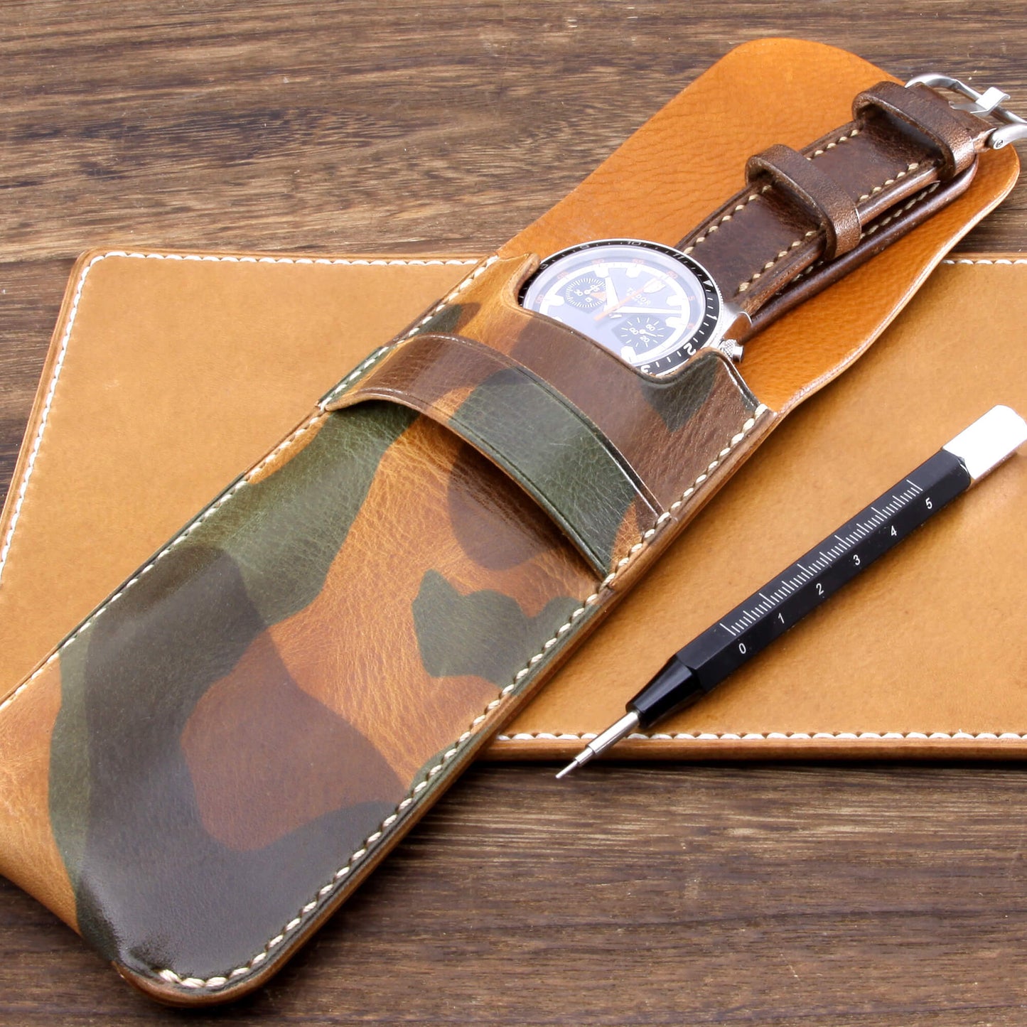 Leather Watch Pouch, Military 101 | Single Watch | Italian Veg Tanned | Cozy Handmade
