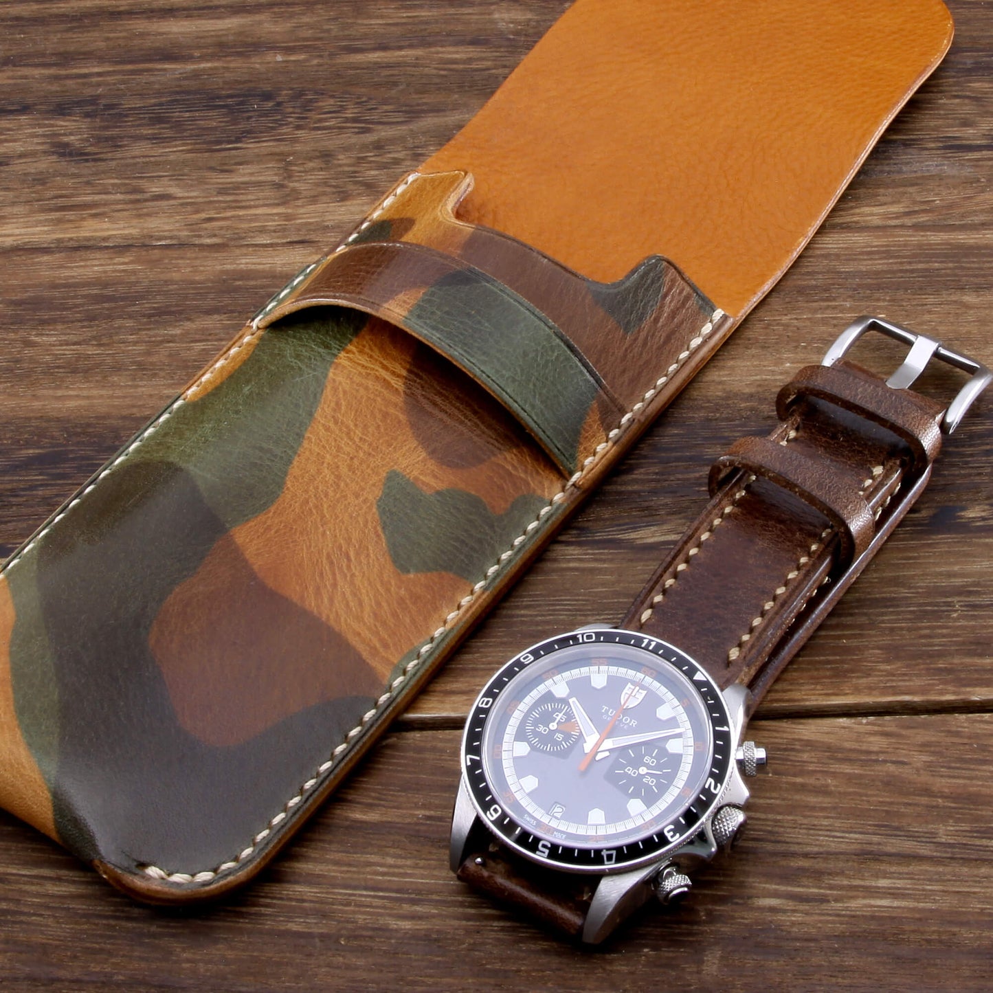 Leather Watch Pouch, Military 101 | Single Watch | Italian Veg Tanned | Cozy Handmade