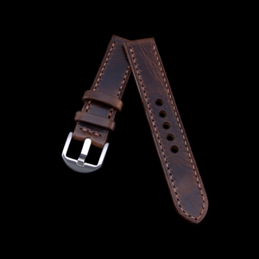 Leather Watch Strap, Military 103 | Full Stitch | Full Grain Italian Veg-Tanned | Cozy Handmade