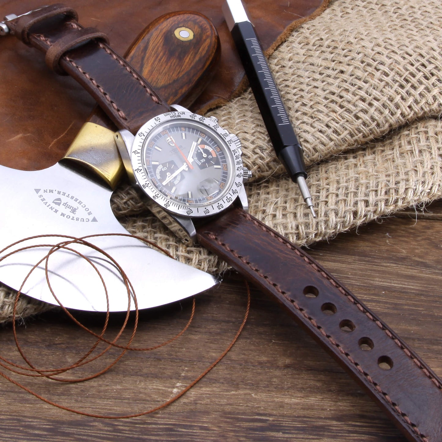 Leather Watch Strap, Military 103 | Full Stitch | Full Grain Italian Veg-Tanned | Cozy Handmade