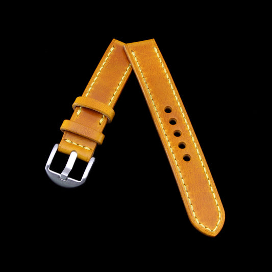 Leather Watch Strap, Military 104 | Full Stitch | Full Grain Italian Veg Tanned | Cozy Handmade