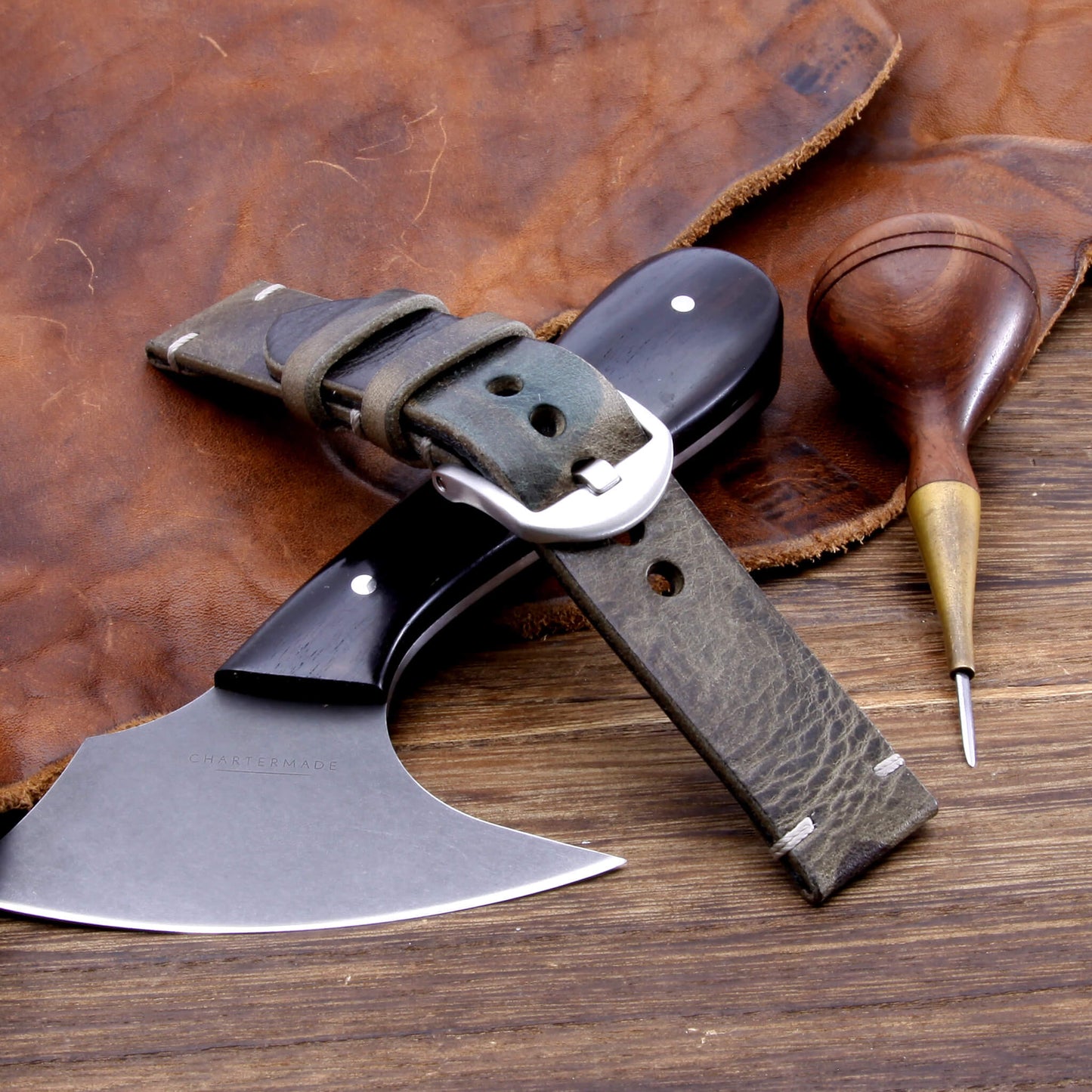 Leather Watch Strap, Military 107 | Minimalist | Camouflage Full Grain Italian Veg Tanned | Cozy Handmade