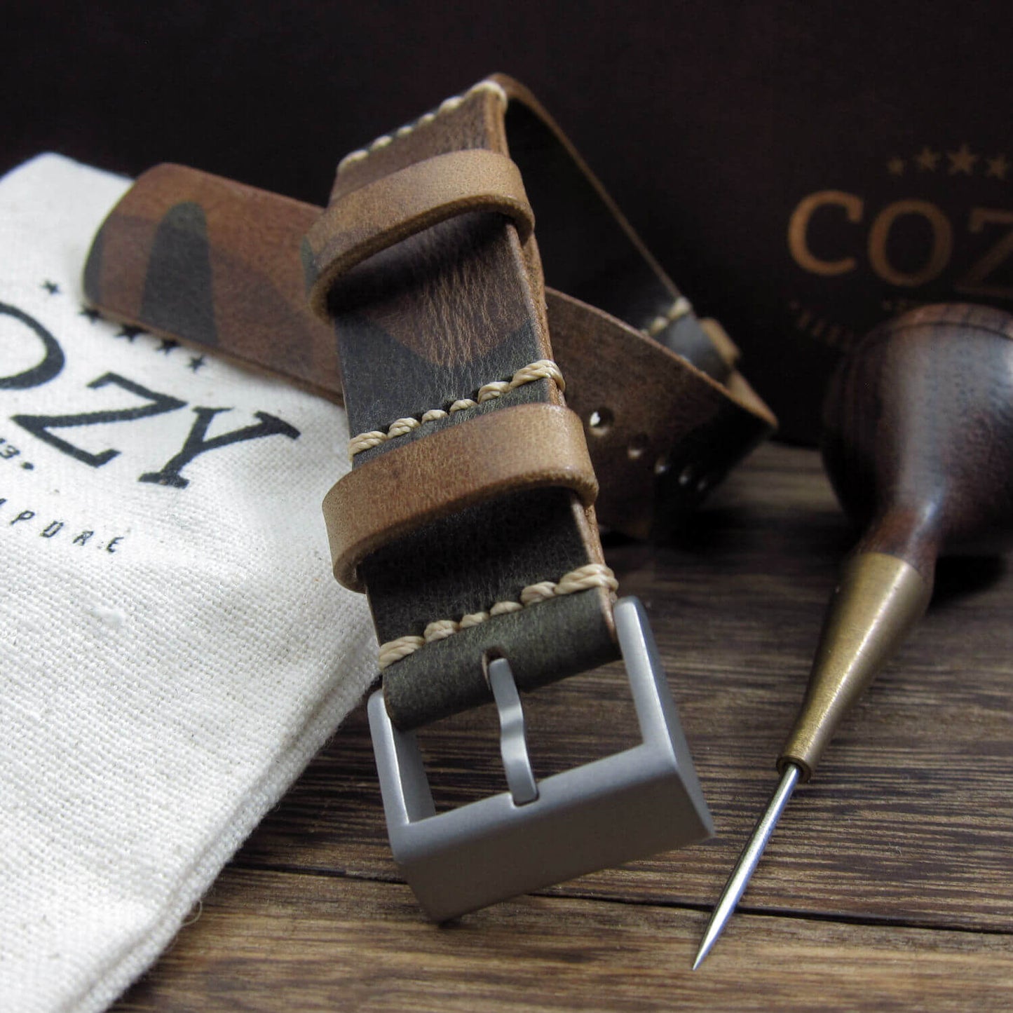 Leather NATO Strap, NAT2 Military 101 (Matte Steel Buckle Finish) | Full Grain Italian Veg Tanned | Cozy Handmade