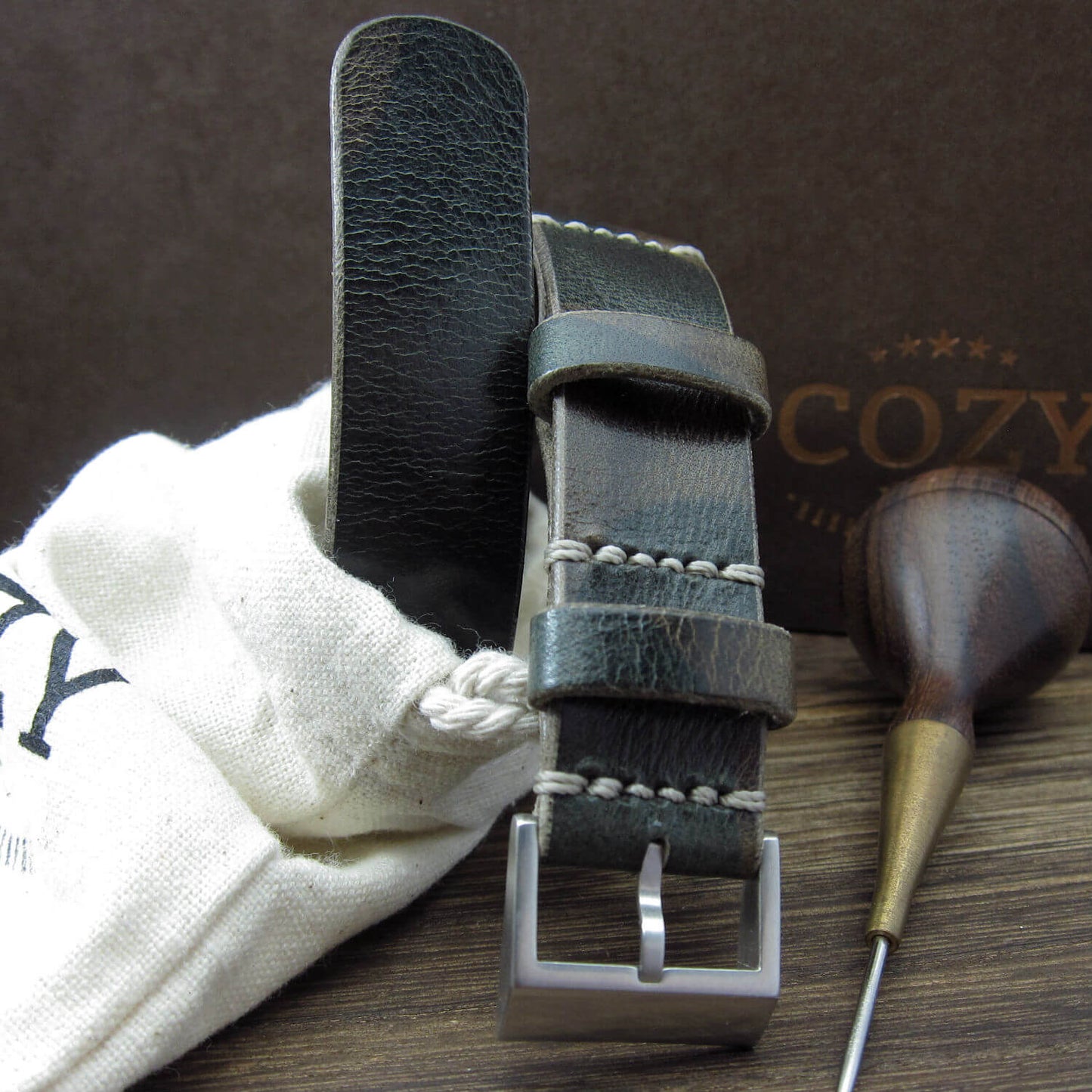 NAT2 Leather Watch Strap, Military 107 | Full Grain Italian Veg Tanned | Cozy Handmade