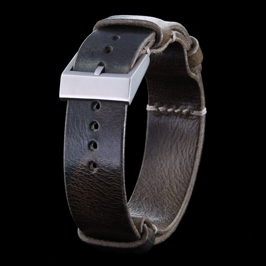 NAT2 Leather Watch Strap, Military 107 | Full Grain Italian Veg Tanned | Cozy Handmade