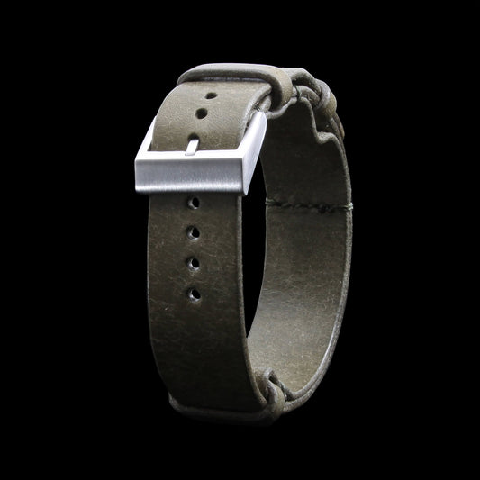 NAT2 Leather Watch Strap, Rustic Olive | Full Grain Italian Veg Tanned | Cozy Handmade