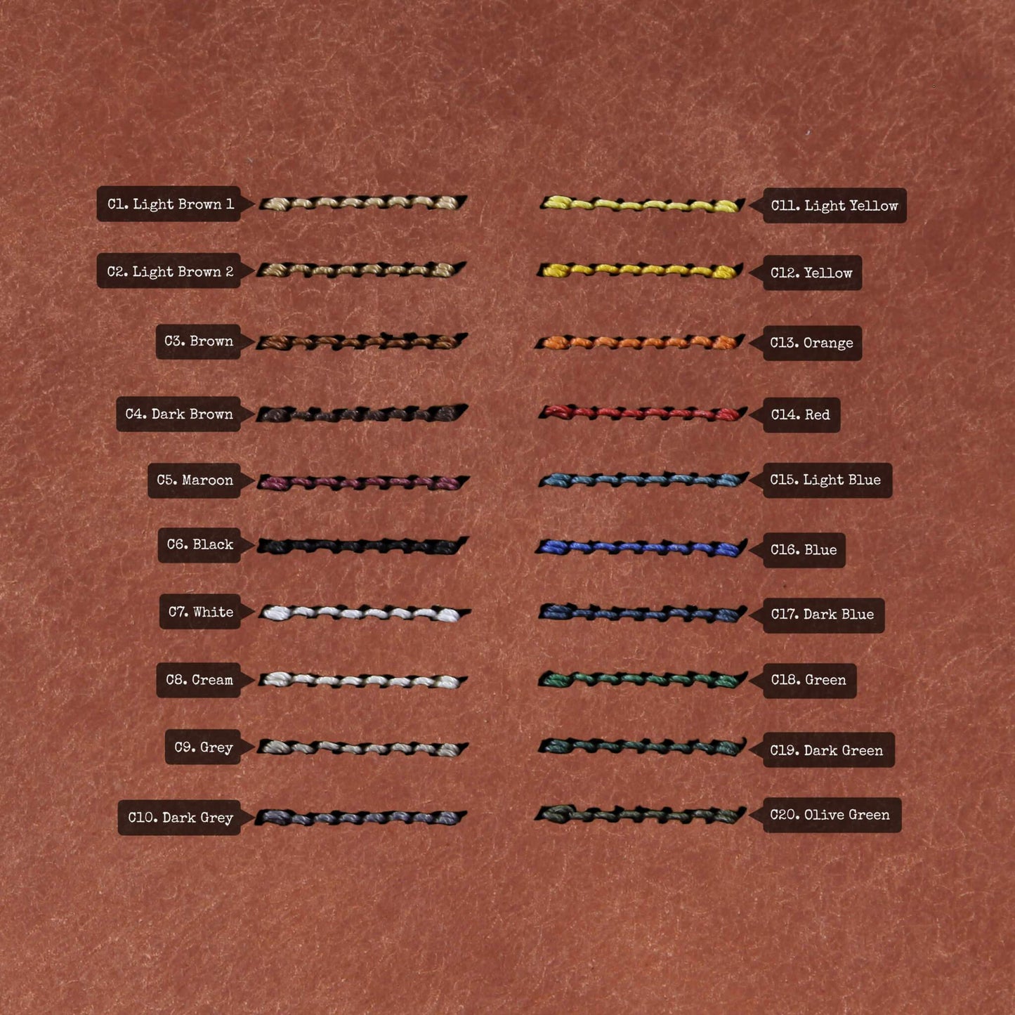 NAT2 Leather Watch Strap, Rustic Russet | Thread Color Chart | Cozy Handmade