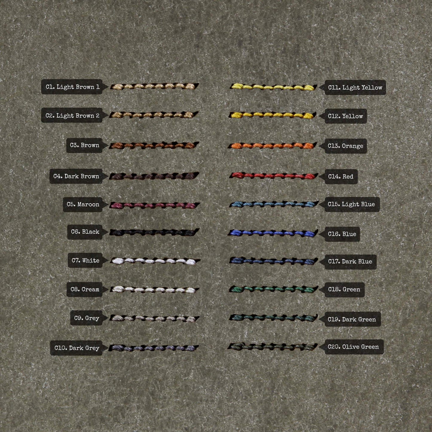 Leather Watch Strap, 4-Ring Rustic Olive | Thread Color Chart | Cozy Handmade