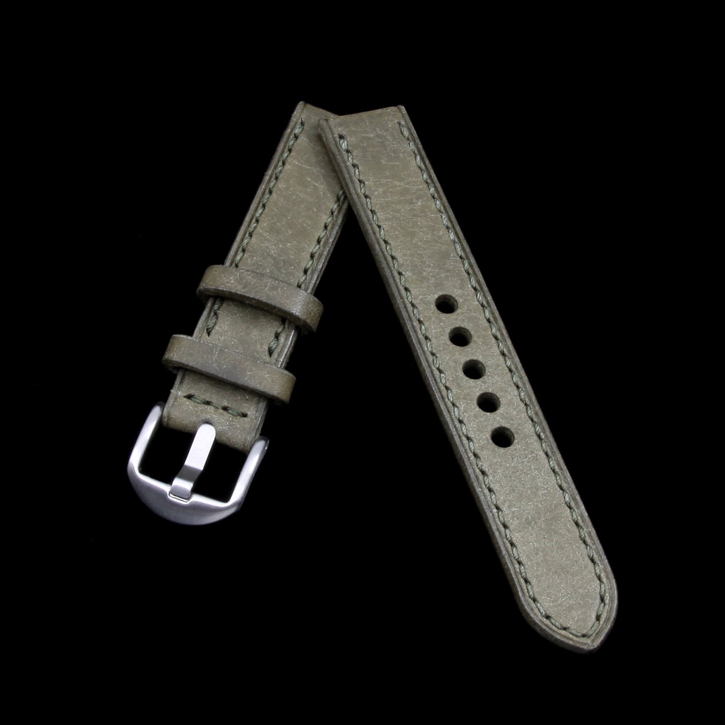 Leather Watch Strap, Rustic Olive | Full Stitch | Full Grain Italian Veg Tanned Leather | Cozy Handmade