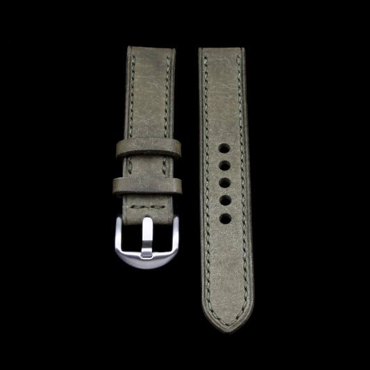 Leather Watch Strap, Rustic Olive | Full Stitch | Full Grain Italian Veg Tanned Leather | Cozy Handmade