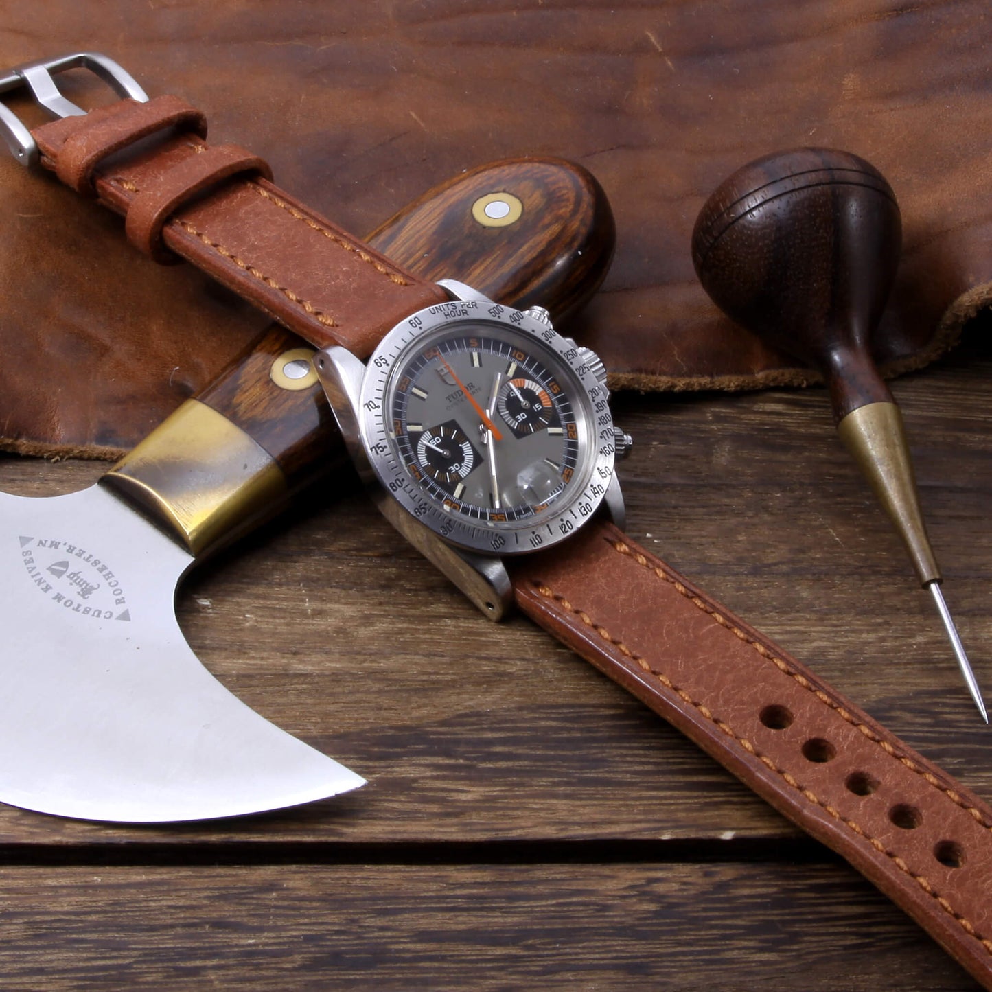 Leather Watch Strap, Rustic Russet | Full Stitch | Full Grain Italian Veg Tanned Leather | Cozy Handmade
