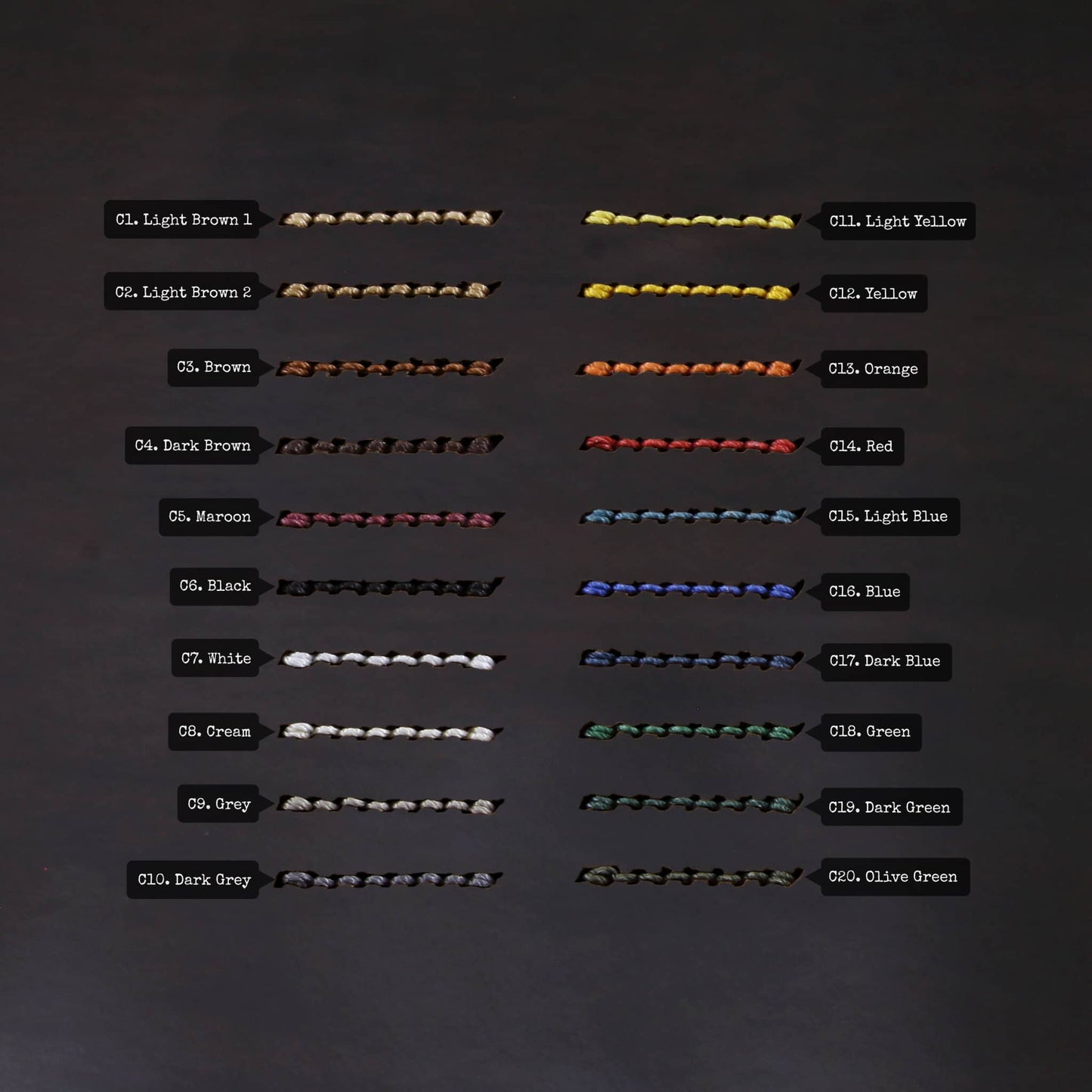 Leather Watch Strap, Sequoia 106 (Dark Brown) | Thread Color Chart | Cozy Handmade