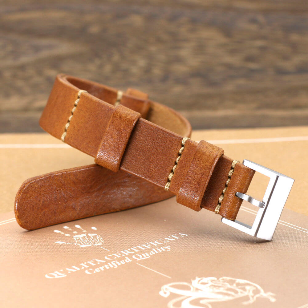 NAT2 Leather Watch Strap, Vintage 403 | Full Grain Italian Veg Tanned | Cozy Handmade