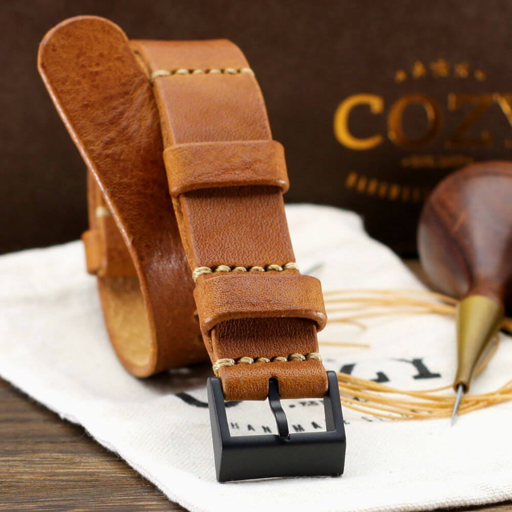 NAT2 Leather Watch Strap, Vintage 403 | Full Grain Italian Veg Tanned | Cozy Handmade