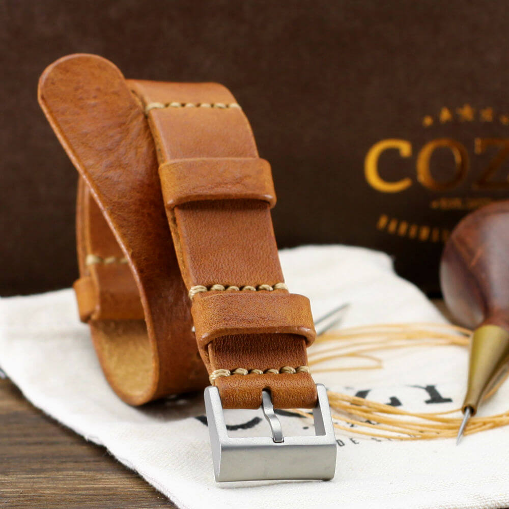 NAT2 Leather Watch Strap, Vintage 403 | Full Grain Italian Veg Tanned | Cozy Handmade