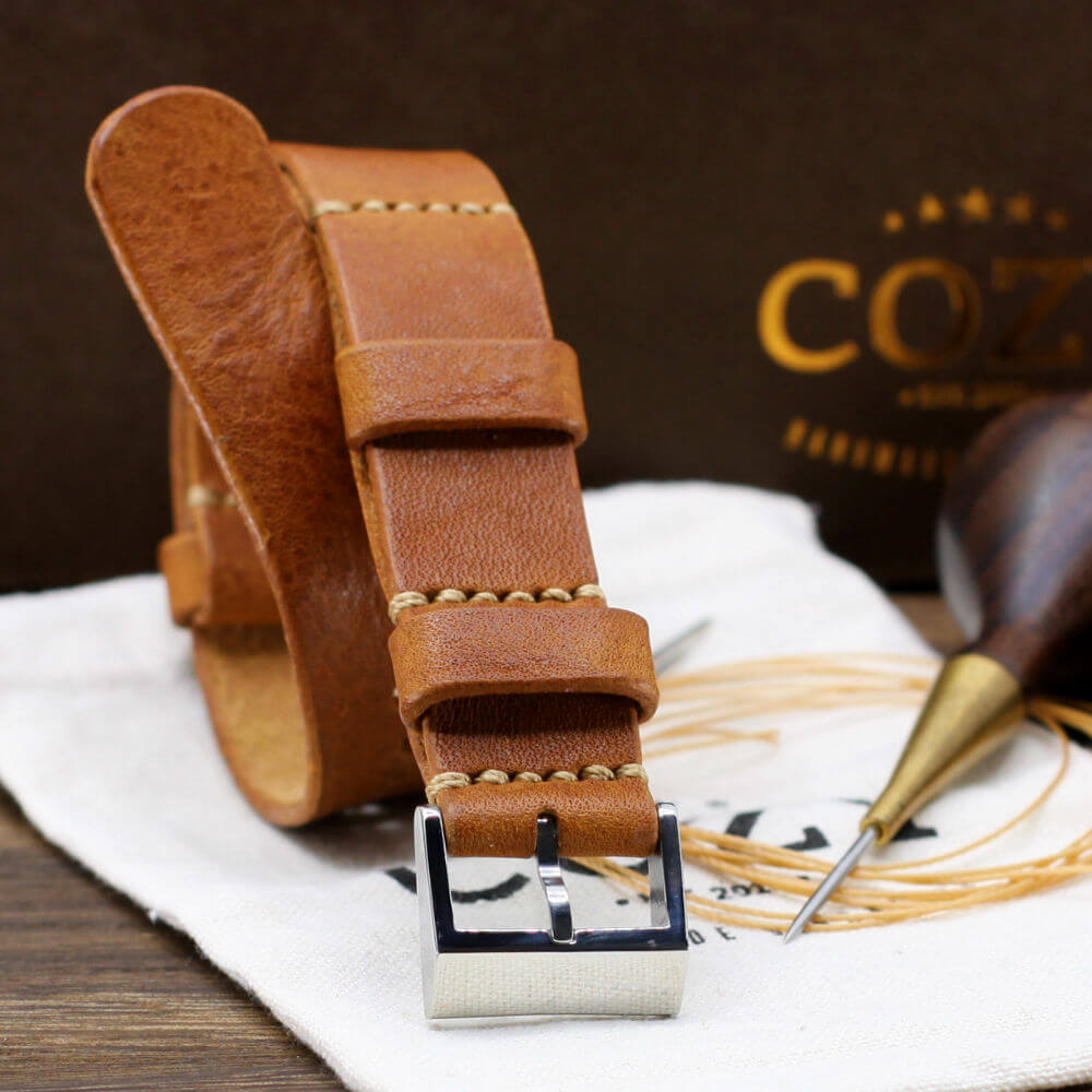 NAT2 Leather Watch Strap, Vintage 403 | Full Grain Italian Veg Tanned | Cozy Handmade