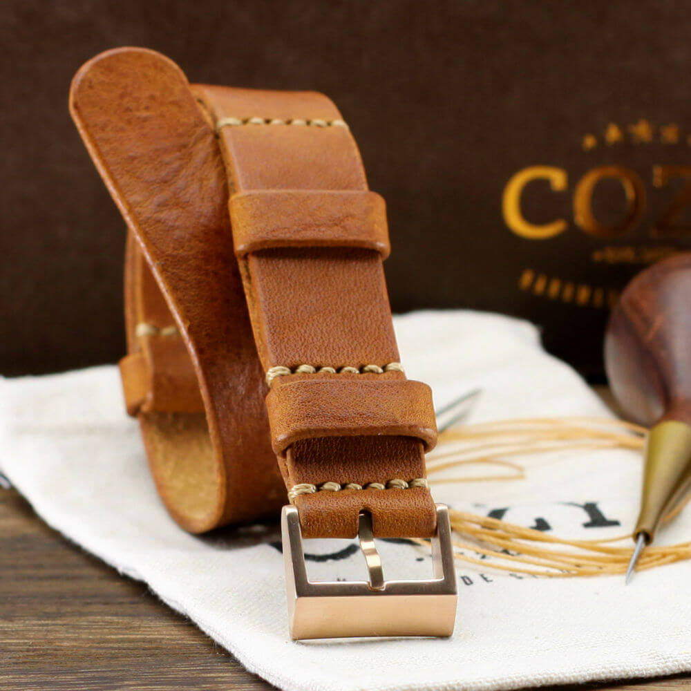 NAT2 Leather Watch Strap, Vintage 403 | Full Grain Italian Veg Tanned | Cozy Handmade
