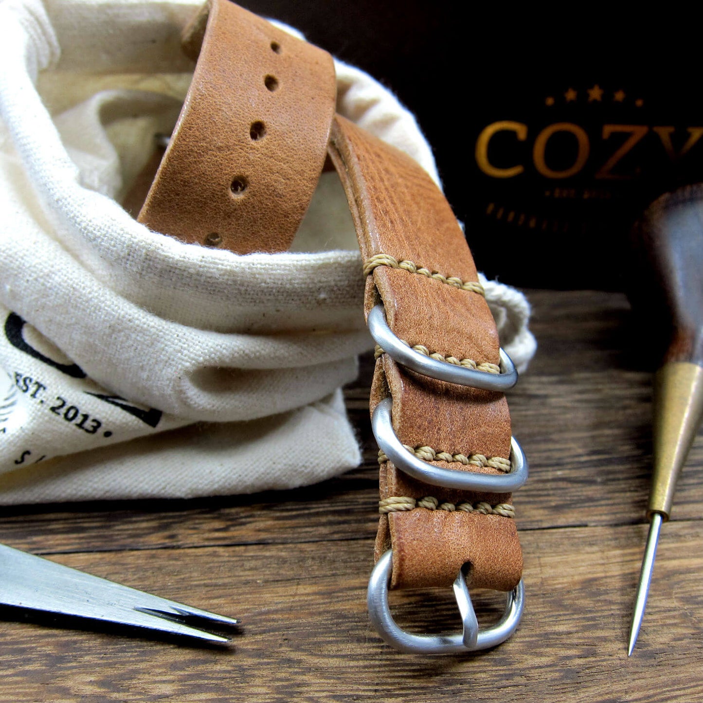 Leather Watch Strap, 4-Ring Vintage 401 | Full Grain Italian Veg Tanned | Cozy Handmade