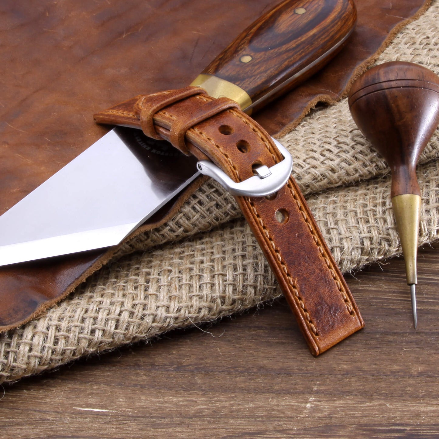 Leather Watch Strap, Vintage 403 | Full Stitch | Full Grain Italian Veg Tanned | Cozy Handmade